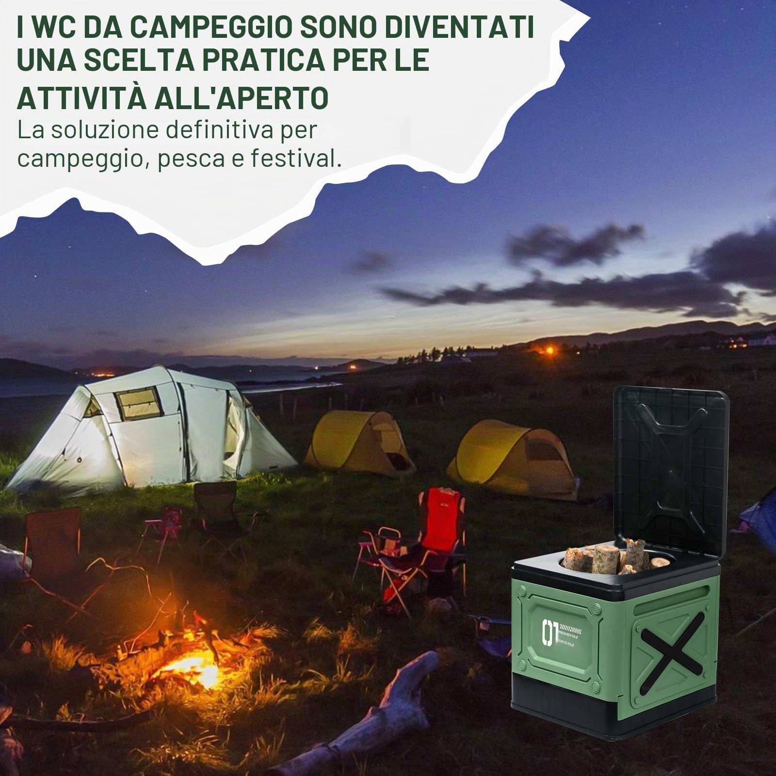 WC Portatile,Water Portatile Adulti,Toilette Portatile Campeggio Pieghevole,WC Portatile Adulti Max 150 kg,Gabinetto Portatile Adulti per Campeggio,Auto,Viaggi (Verde)