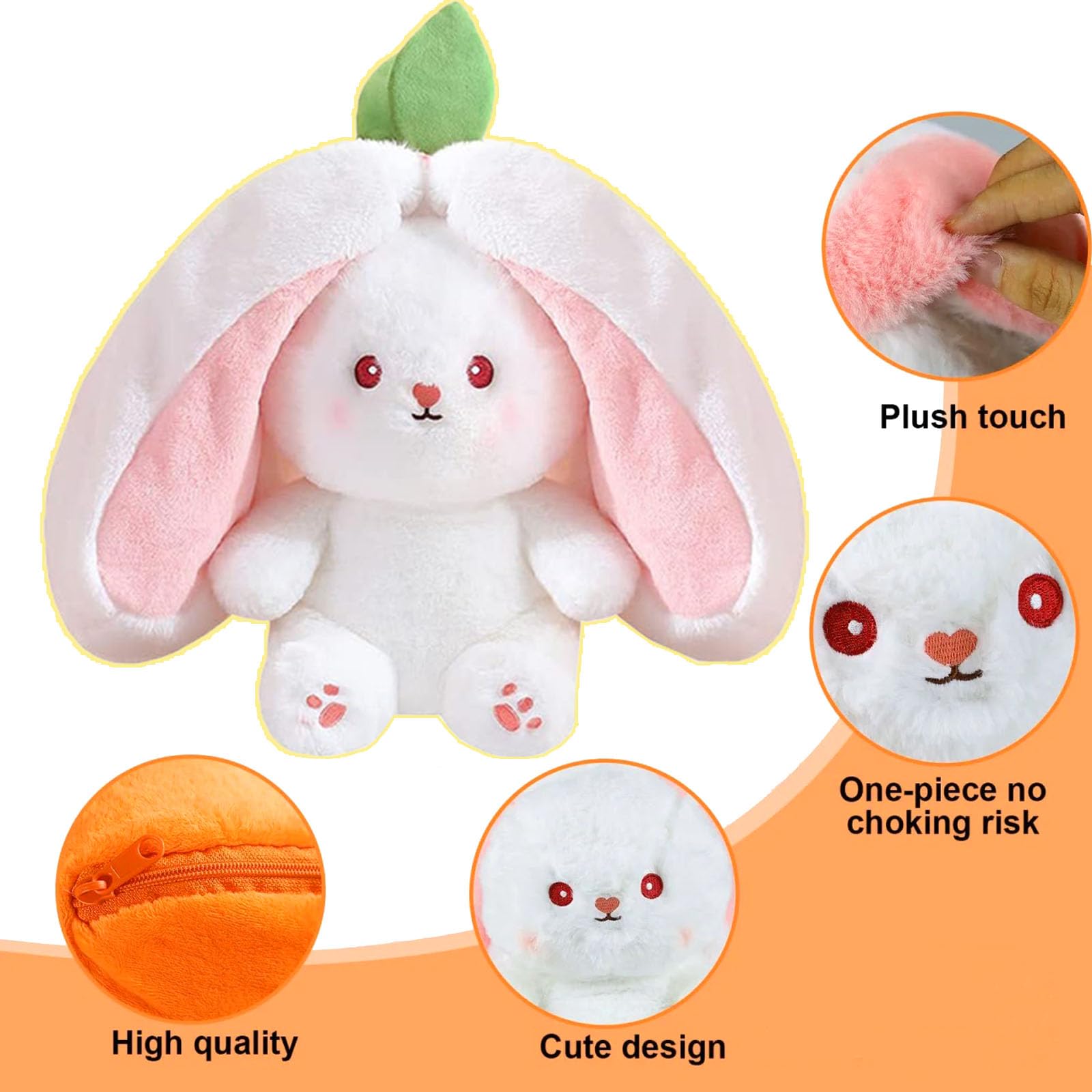 Peluche Conejito Reversible Zanahoria | 25 Cm | Cremallera Interior | Relleno De Algodón PP | Perfecto Para Regalar