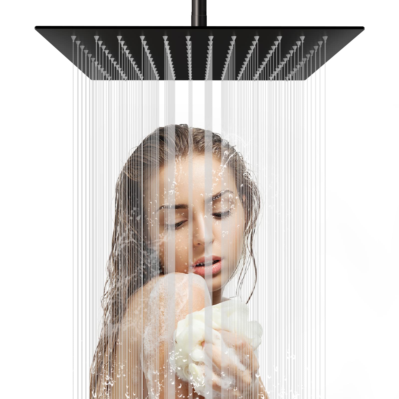 Buy High Pressure Rain Shower Head, 12 Inch Rainfall Waterfall Shower Head, Large Black 304