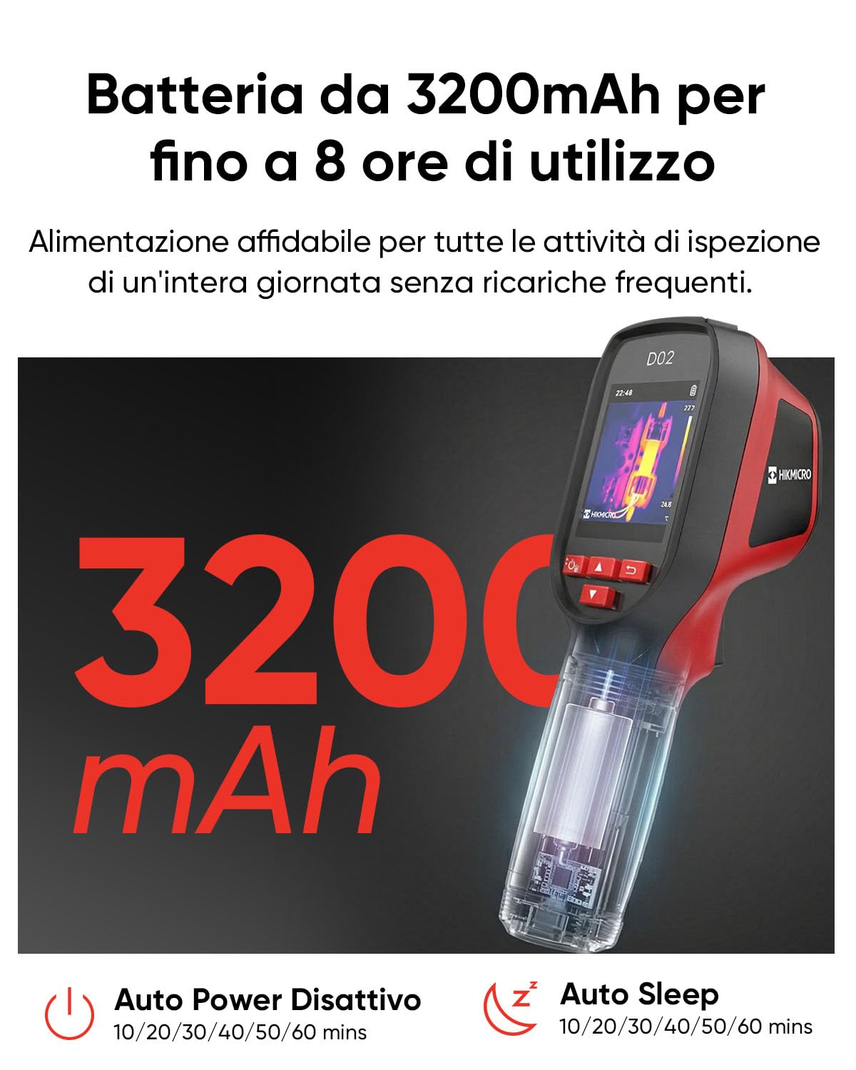 HIKMICRO D02 Telecamera Termica, Risoluzione Superiore 240x240 visibile, SuperScene, Telecamera Termica 96x96, 8 ore di autonomia della batteria, Registrazione video