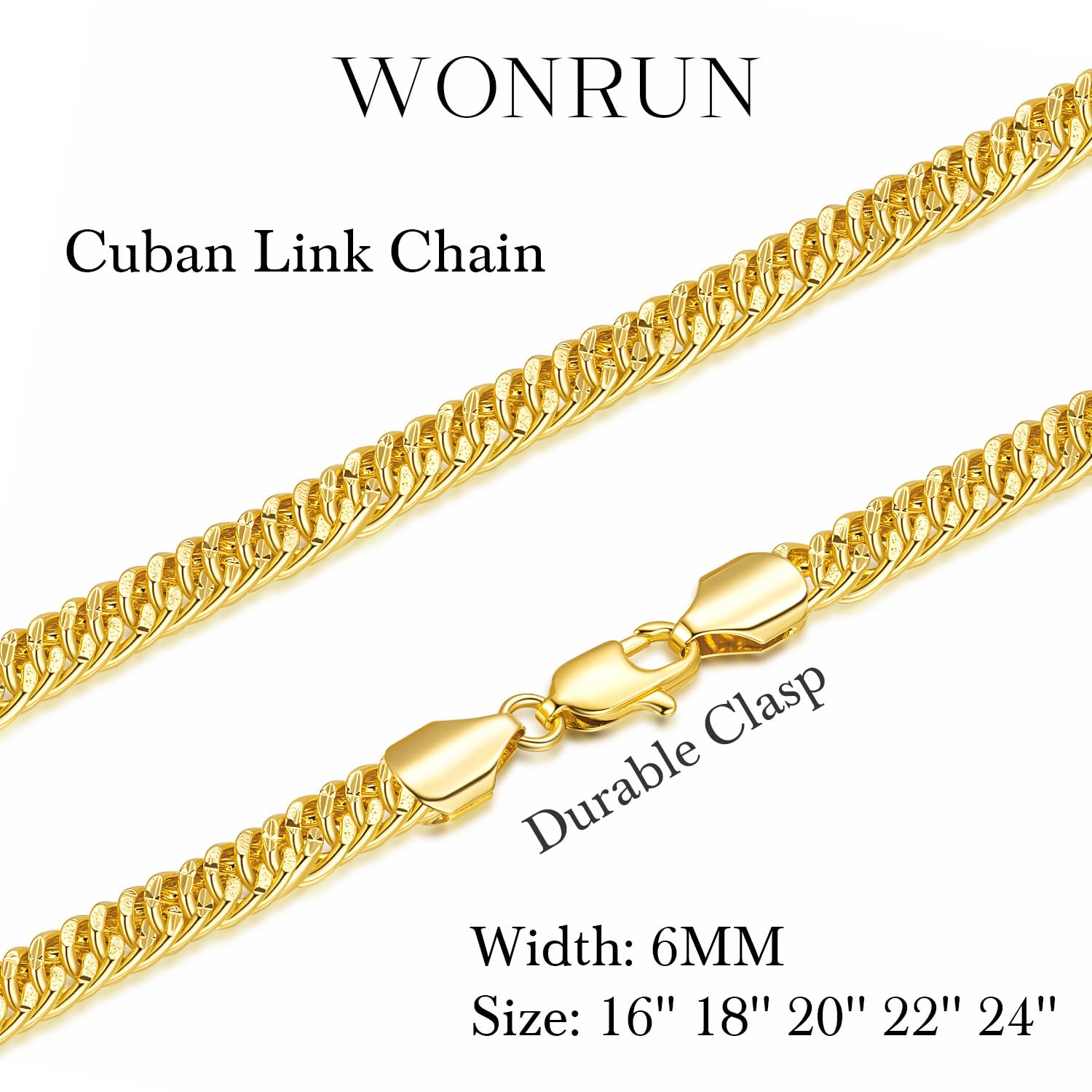 Collane in oro 14 K per donne e uomini, collana a catena cubana da 6