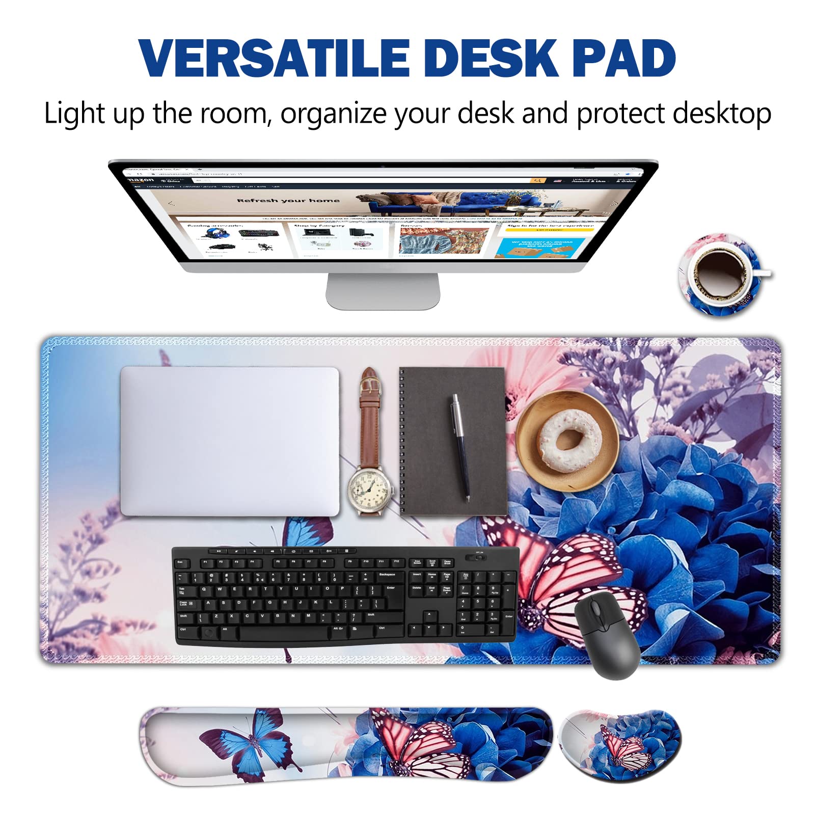 AIMSA Grand tapis de souris de jeu, repose-poignet pour clavier, tapis de souris ergonomique en mousse à mémoire de forme, multifonctionnel, base en caoutchouc antidérapant pour bureau, maison,