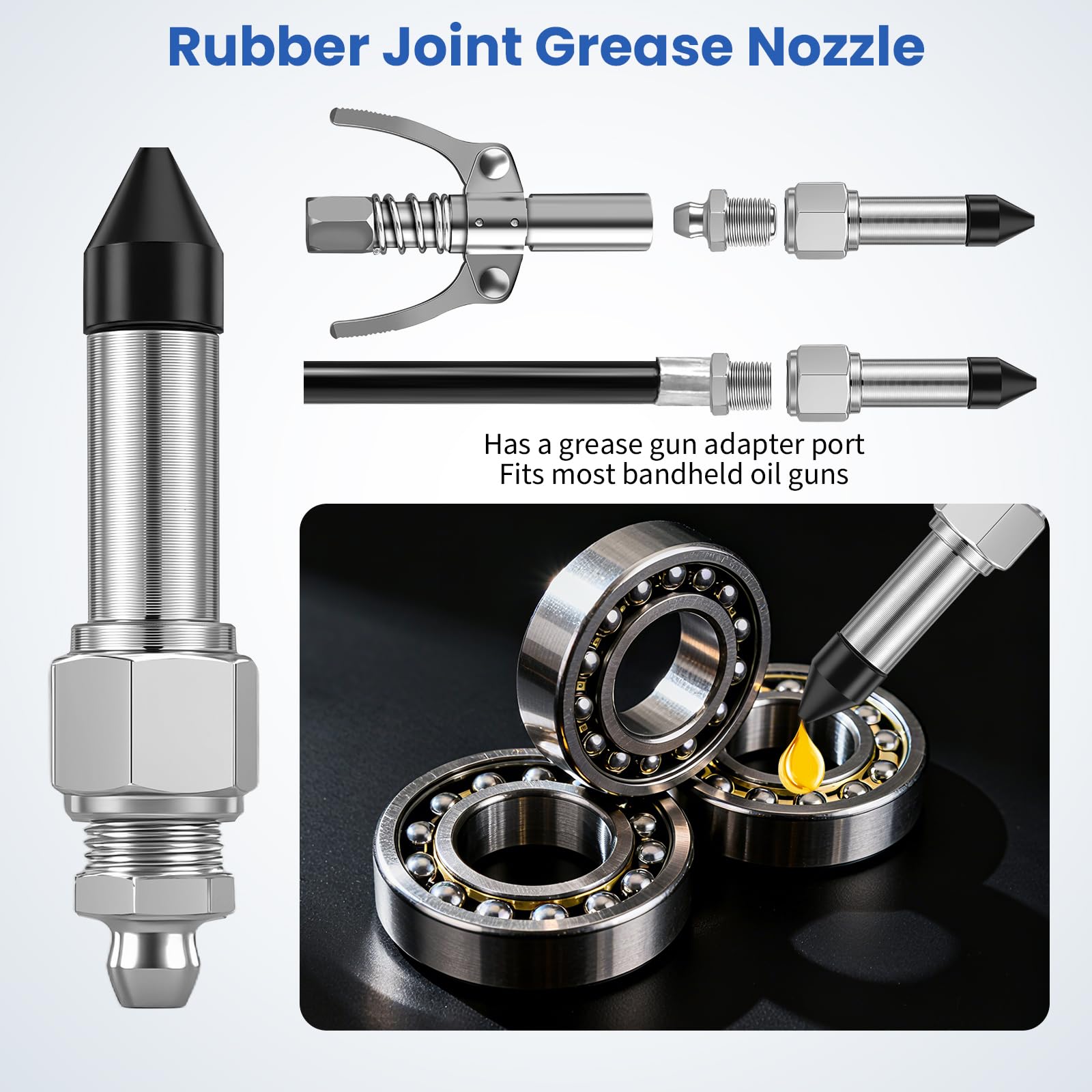 7PCS Grease Gun Needle Tips Accessories Kit Set Mini Needle Dispenser Rubber Joint Nipple Straight Nozzle Coupler Elbow Fittings Adapter Detachable Injector for Narrow Tight Small Confined Spaces