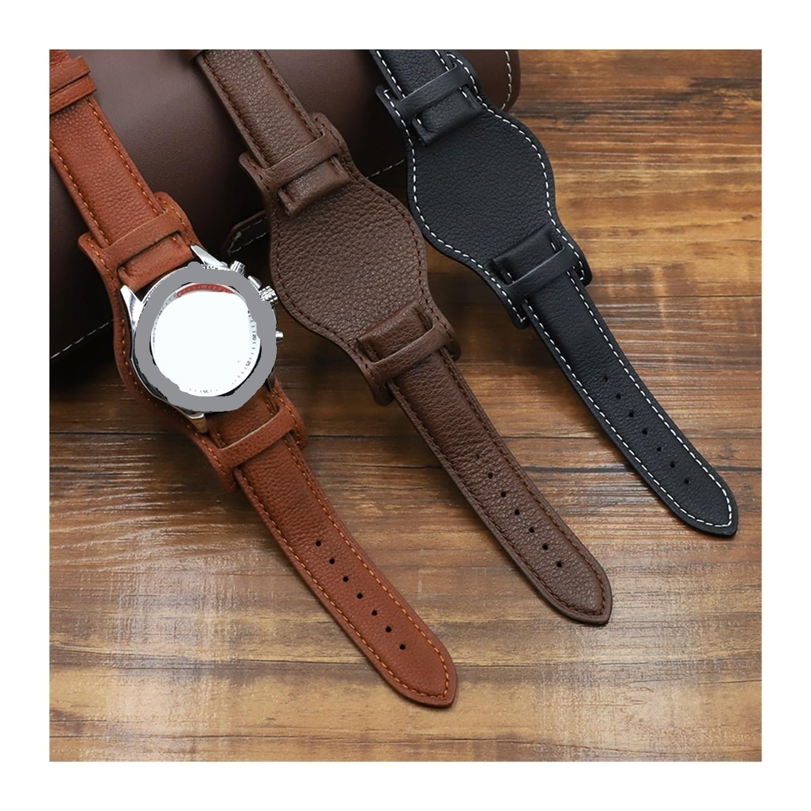 Klassische 70er Jahre Leder Uhrenarmband Ersatzband Vintage Retro Echtleder Uhrenarmband 18 20 22mm (Coffee,18mm)