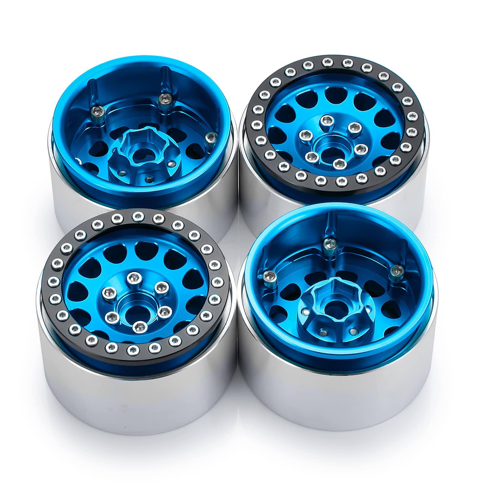 Runup Zestaw 4 metalowych felg 1.9, szerokość 35 mm, piasta koła do osiowych SCX10 SCX10 II 90046 SCX10 III AXI03007 TRX4 Gen8 1/10 RC Crawler (niebieskie)