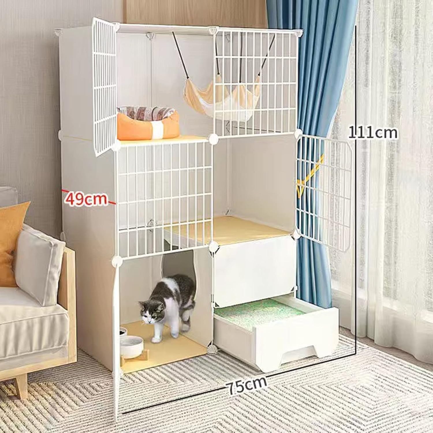 Gabbia for Gatti: Fai da Te, Staccabile e da Interno(Fully Fitted,75 * 49 * 111CM)