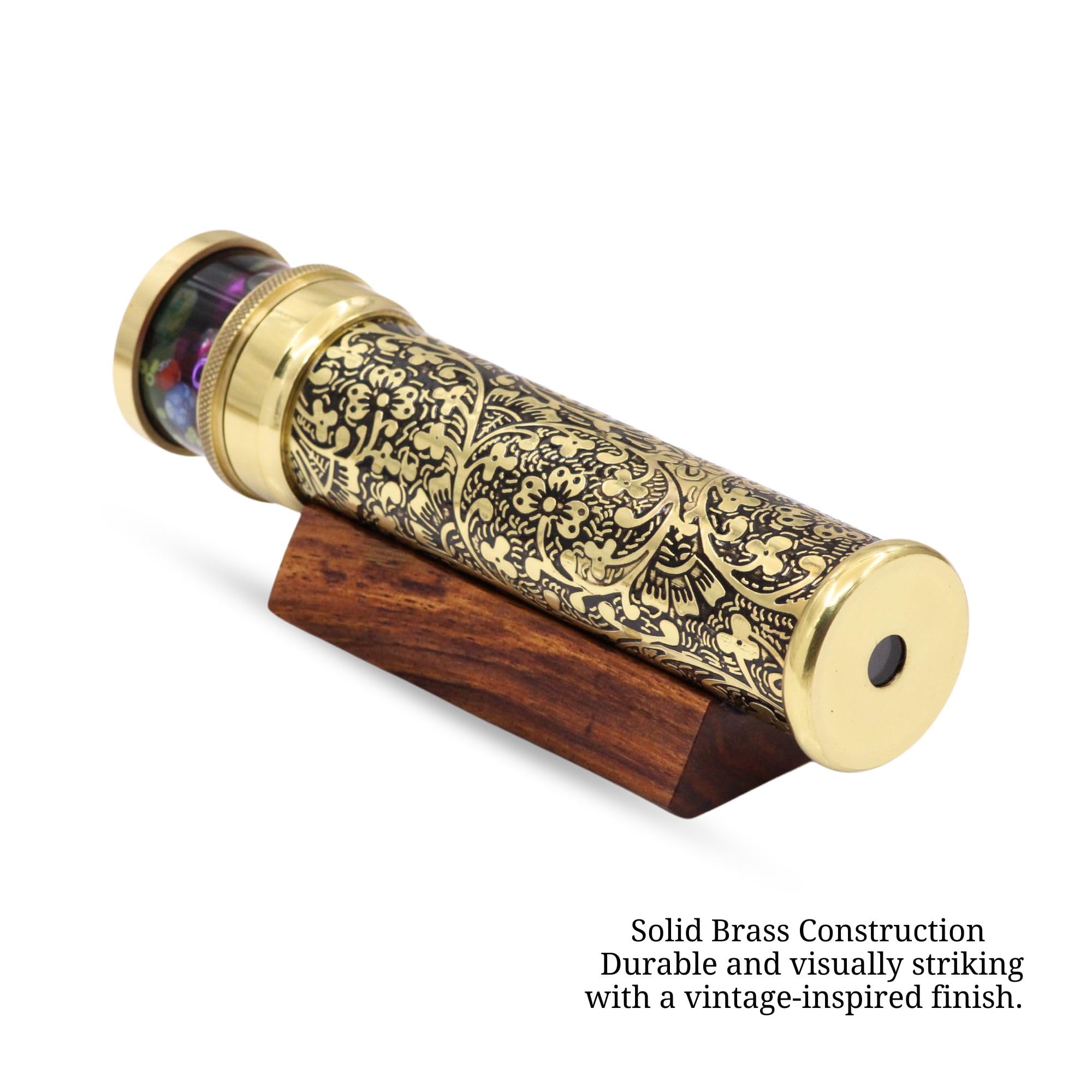 Handgefertigtes Öl-Kaleidoskop aus Messing, Blumengärten, säuregeätztes Vintage-Fass, ölgefüllte Zelle, 3-Spiegel-System, Holzsockel, einzigartiges Geschenk, Sammlerstück, personalisierte