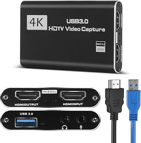 Tarjeta de captura de video HDMI 4K, tarjeta de captura de juegos con micrófono, tarjeta de captura USB Full HD 1080P 60FPS, dispositivo de captura
