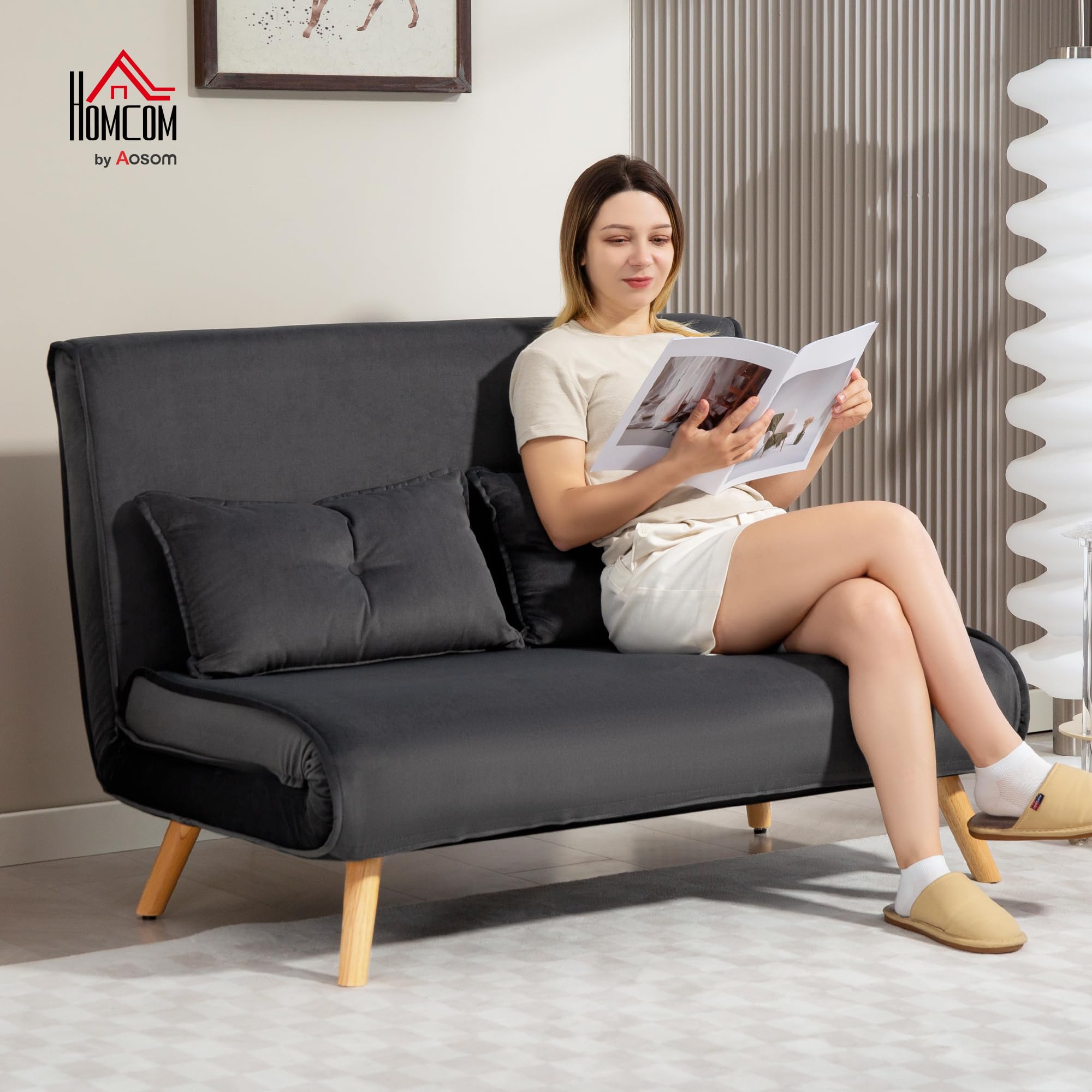 HOMCOM Schlafsofa 3 in 1 2 Sitzer mit Schlaffunktion 190x120cm Dunkelgrau
