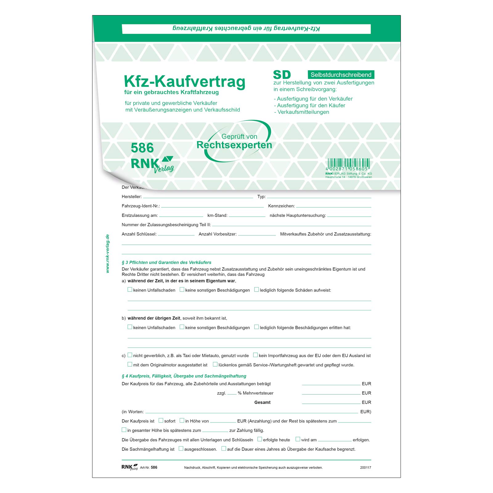 Kaufvertrag universal für gebrauchte Fahrzeuge 4-fach SD 10er Pack