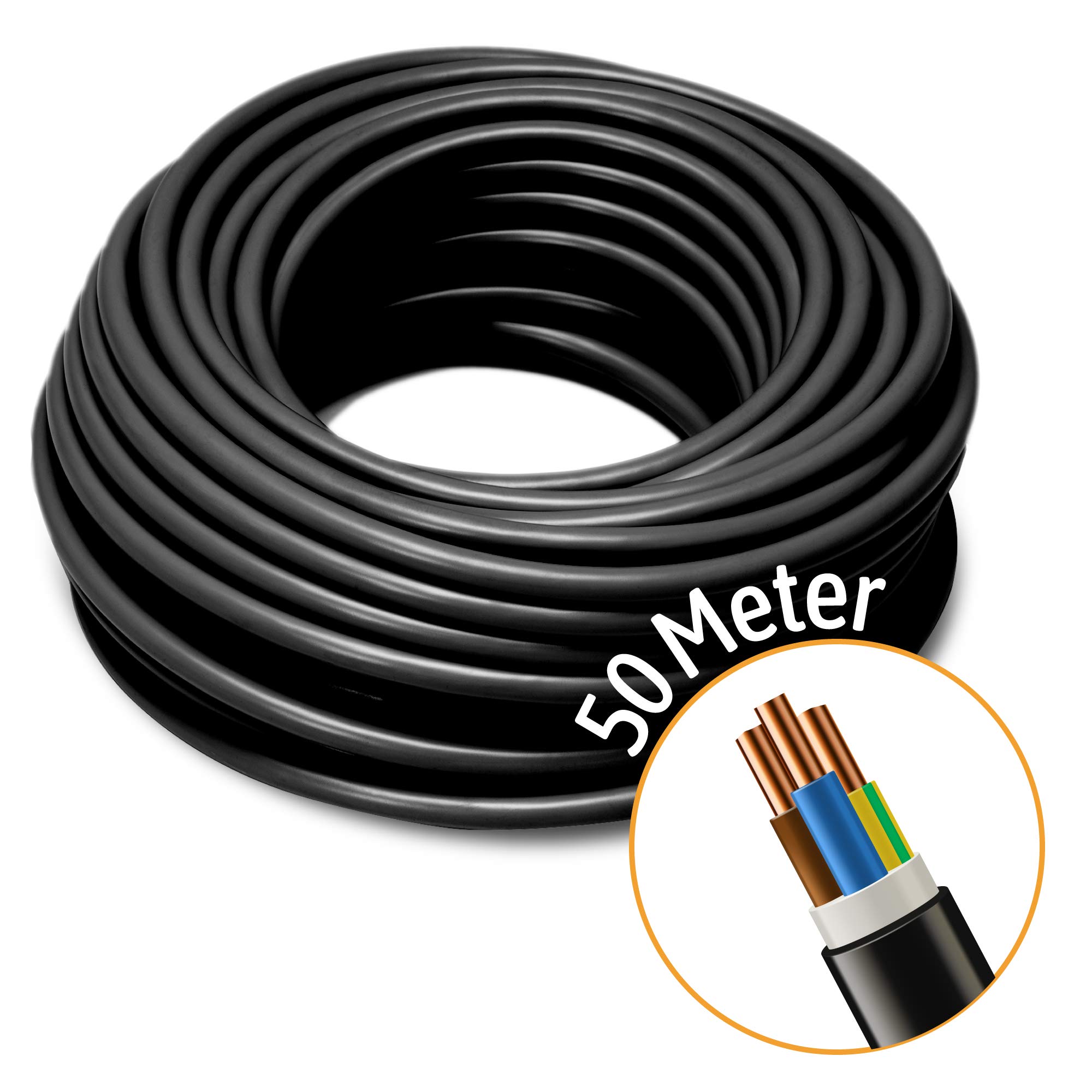 NYY - Cable de instalación de 3 x 1,5 mm² (50 m, para tierra y exteriores)