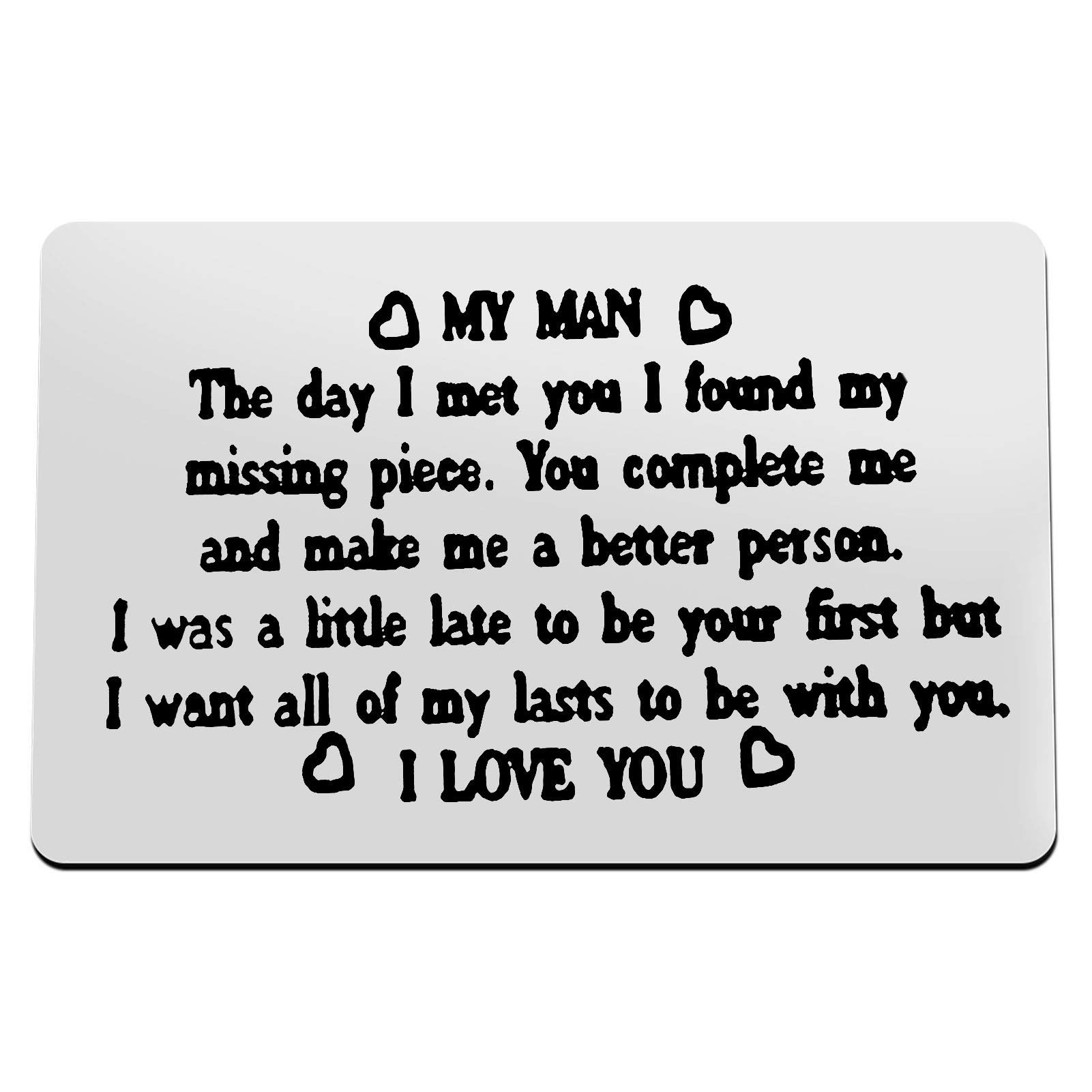 Vadaka Metal Wallet Insert Card to My Man Anniversary Card for Him Men Valentine's Day Jewelry I Love You Gifts for Hubby Boyfriend Birthday Gift for