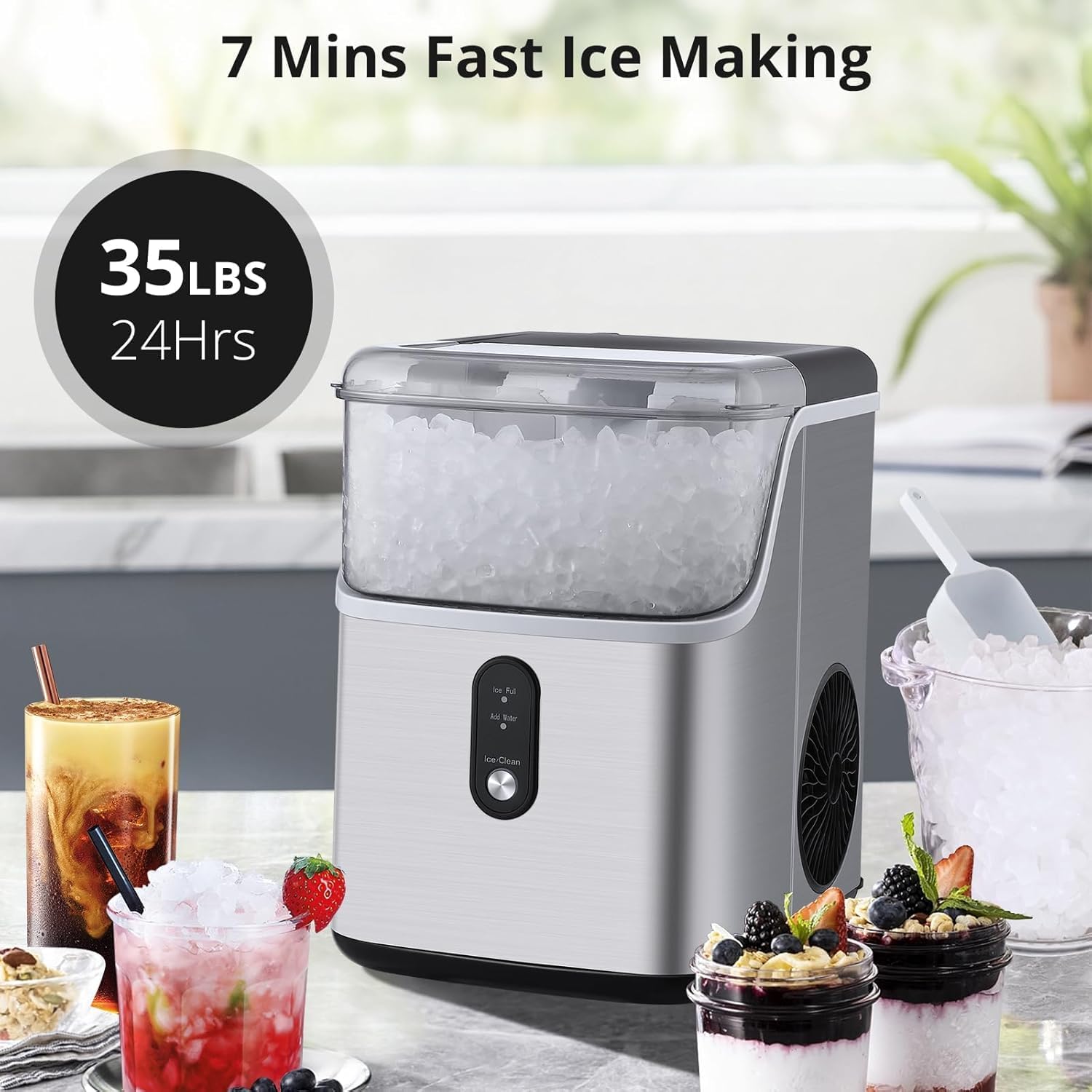 GarveeHome Portable Pebble Ice Maker - 35 LBS/Day Crushed Ice, Self-Cleaning, Compact Countertop for Home, RV, Camping & Office on Fridge.com