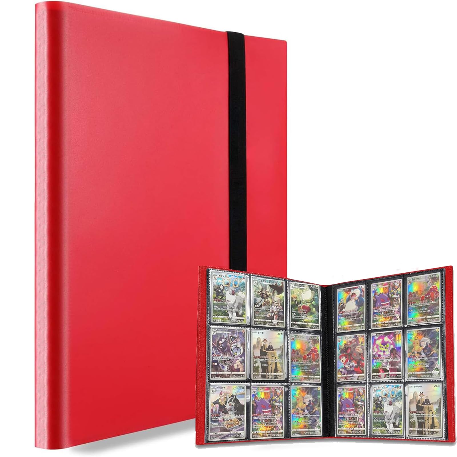 カードファイル カードバインダー 4ポケット 160枚収納 横入れ トレカホルダー バインダーホルダー シールファイル トレーディングカード フォトアルバム ファイル ブック (レッド-9ポケット)