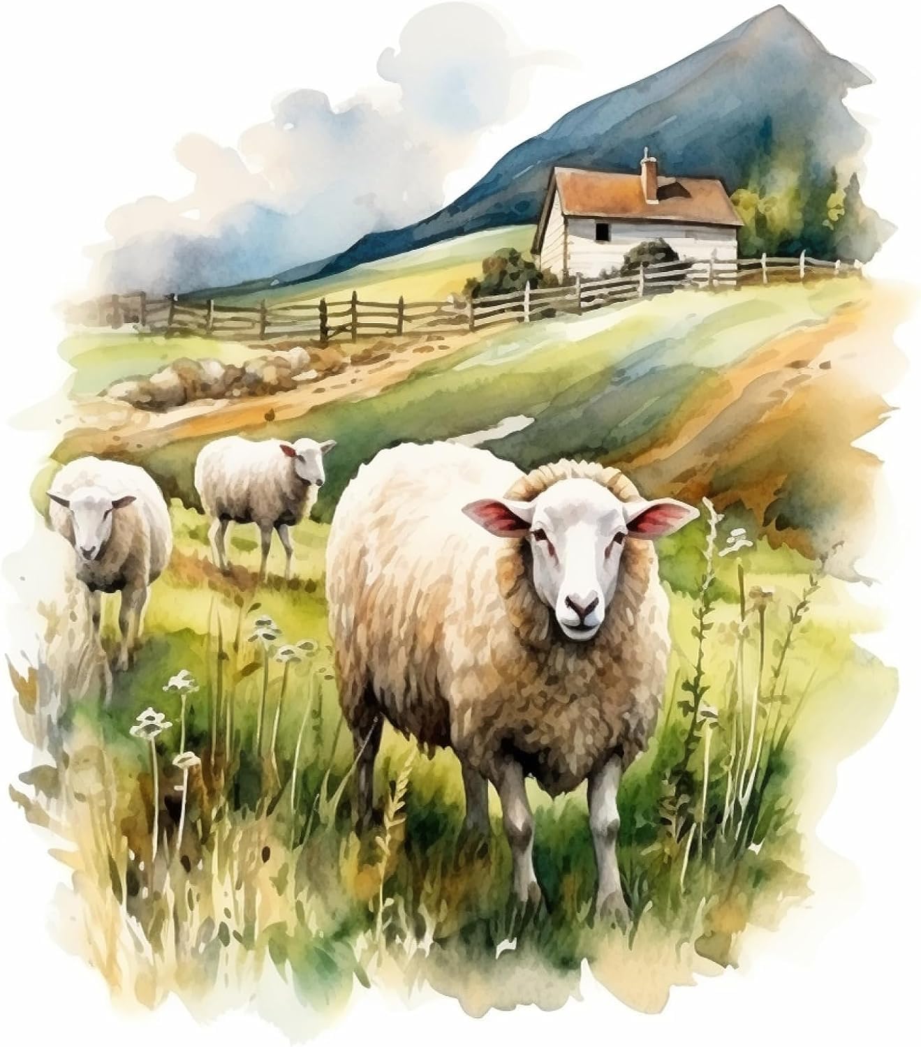 ZMHZMY Paint by Numbers DIY Sheep,Lambs Farm Landscape Art Oil Painting Home Decor 40x50cm Frameless