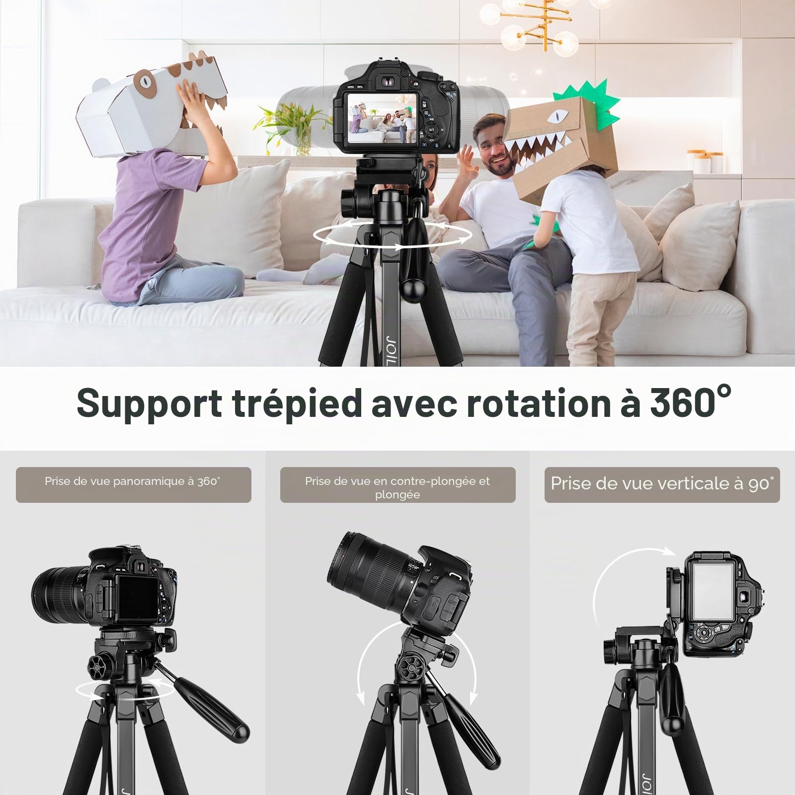 JOILCAN Trepied Appareil Photo, 173cm Trepied Smartphone Léger en Aluminium avec Détachable à 3 Voies, Trépied pour iPhone/iPad/Caméra/Téléphone avec Télécommande et Support pour Téléphone Tablette