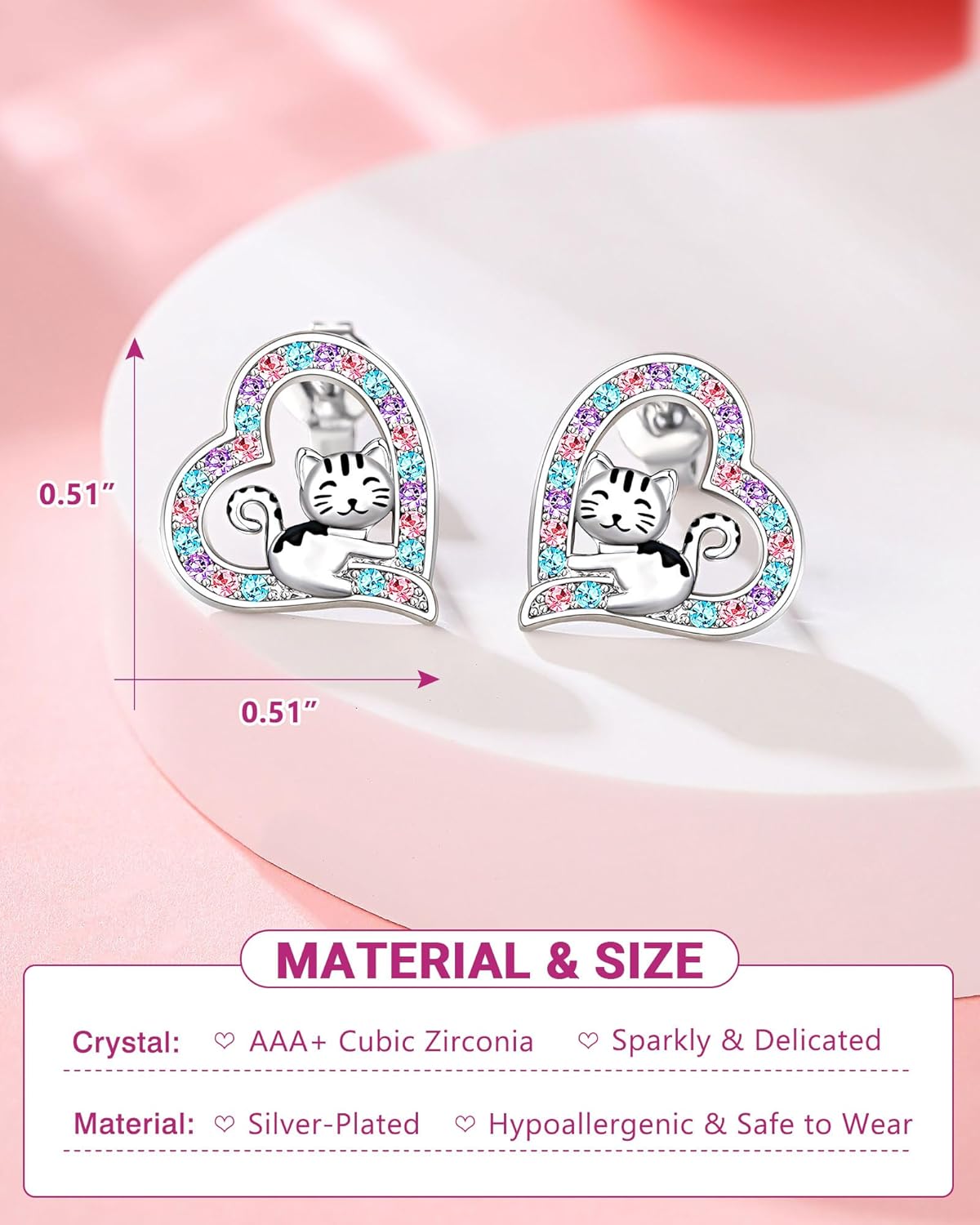 UPROMI Hypoallergenic Cat Earrings for Daughter/Granddaughter, Valentines Christmas Birthday Gifts for Girls - Image 5