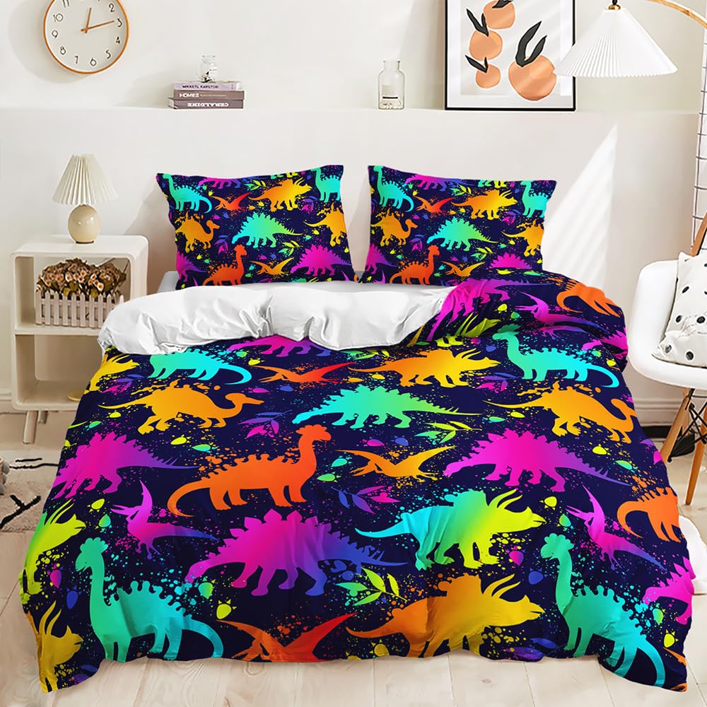 Lunoroey Dinosaur Duvet Cover Set King Size Kids Boys Girls Room Decor Dinosaur Dino Silhouette Print Black Bedding Comforter Cover Set Soft Easy Care Quilt Cover Set Kids Birthday Gifts
