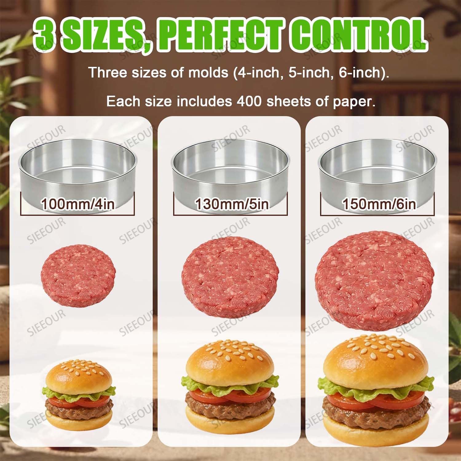 Kommerzieller Burger Patty Maker mit Reset-Taste und Wachspapier, Edelstahl für Restaurants, BBQ, und Heimgebrauch