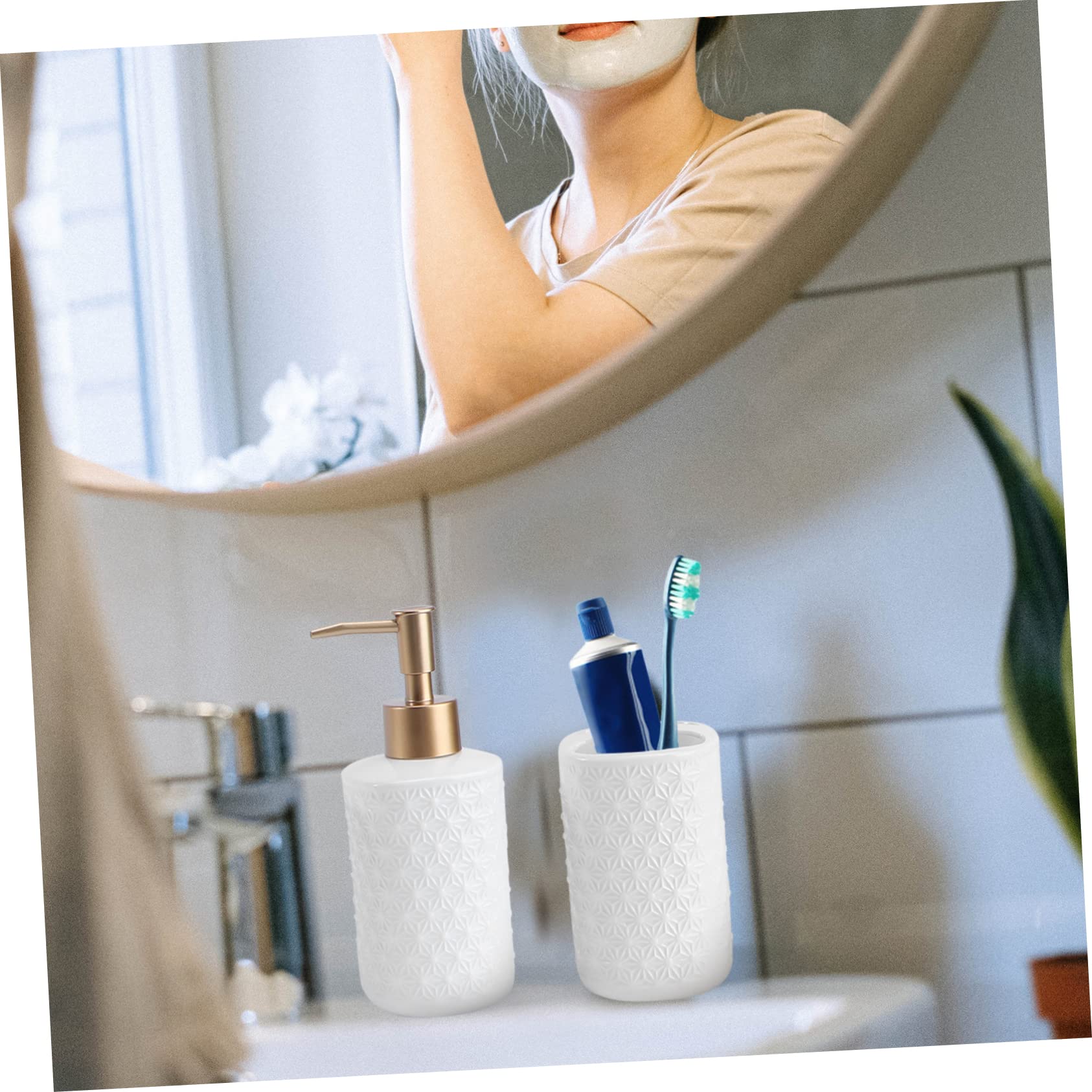 Zerodeko Jabonera Vaso Cepillo Dientes Accesorio Baño Juego Artículos Tocador Diseño Elegante Fácil Limpiar