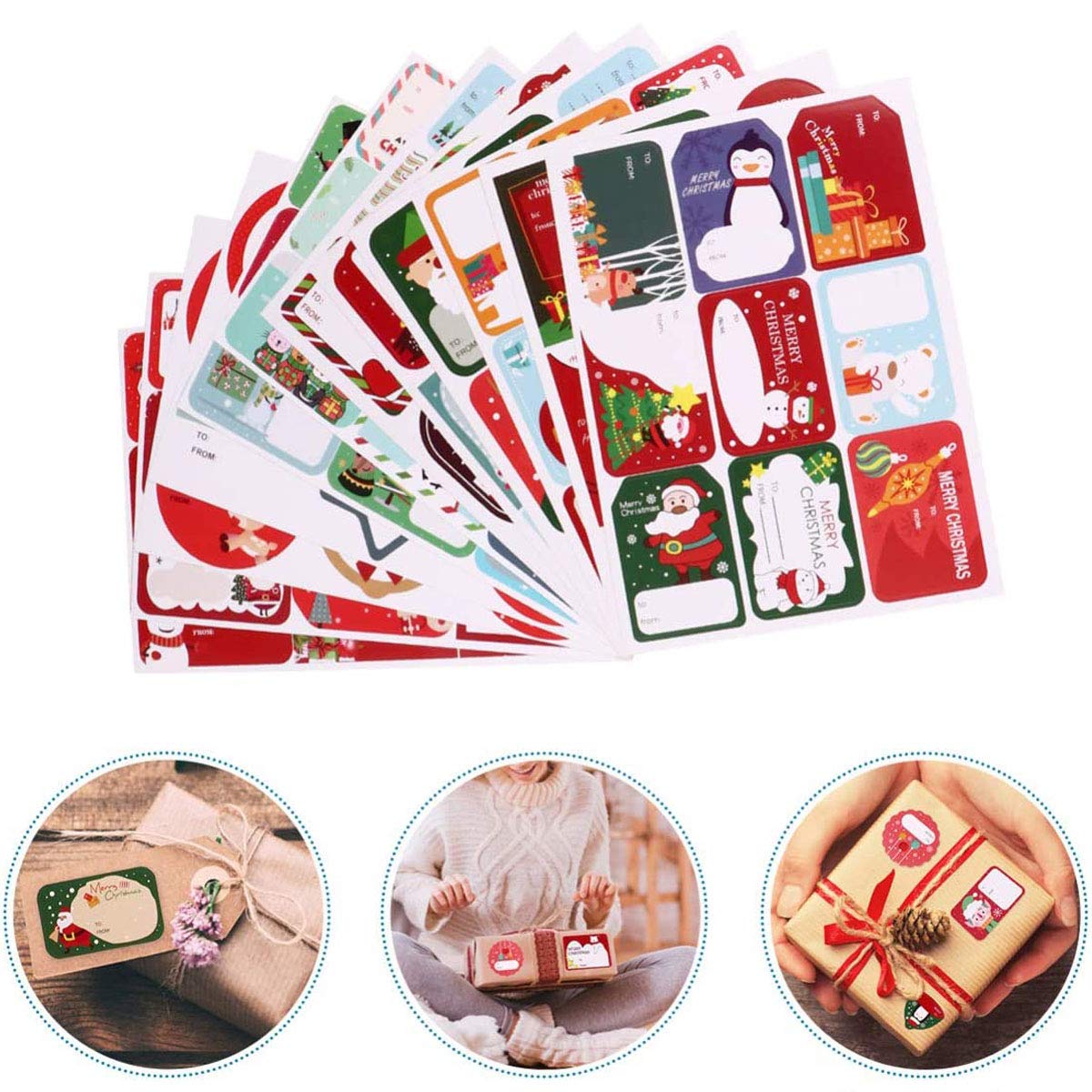 216 Pezzi Etichette Regalo Natalizie: Adesivi Festivi Con Babbo Natale, Pupazzo Di Neve E Albero – Perfetti Per Pacchetti Regalo E Decorazioni Fai Da Te