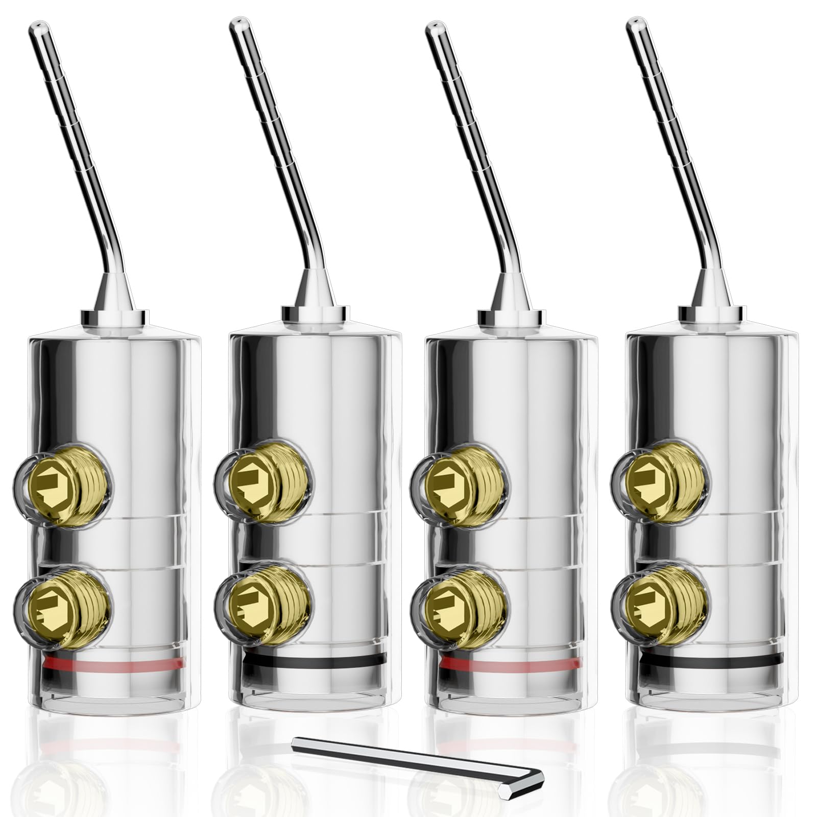 Preffair 2mm Pin Speaker Banana 8-14Gauge Pin Type Plugs Speaker Wires Terminals for Speakers, Wall Plate, AMP/Receivers, 2 Pairs/Double Screw Locking