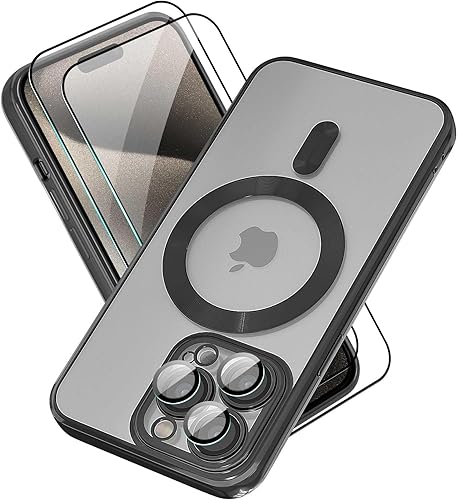 Yetagso Funda magnética para iPhone 15 Pro Max, funda delgada galvanizada transparente para iPhone 15 Pro Max con película protectora de pantalla, a