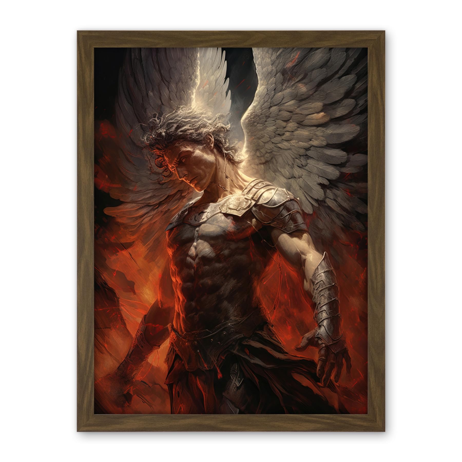 Artery8 Archangel Michael Powerful Warrior Conceptual Artwork Champion of Justice Armour Angel Wings Artwork Framed Wall Art Print 18X24 Inch