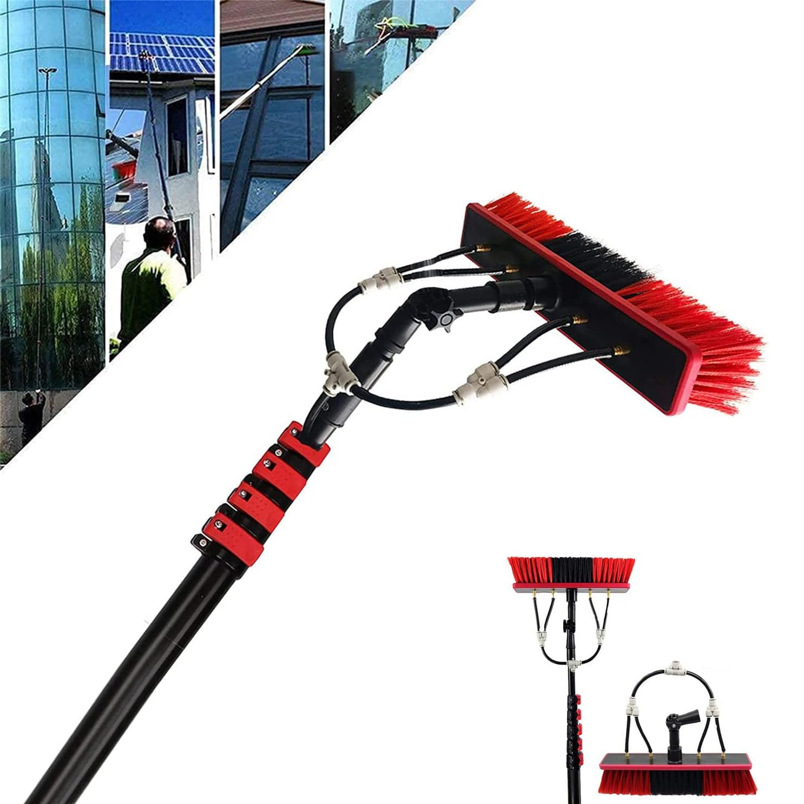 Aioneer 24Ft/7.2M Solar Panel Cleaning Brush,Water Fed Window Cleaning Pole Professional Window Cleaner Window Cleaning Tool With 20M Water Supply Hosee And Soap Dispenser-50cm-7.2m