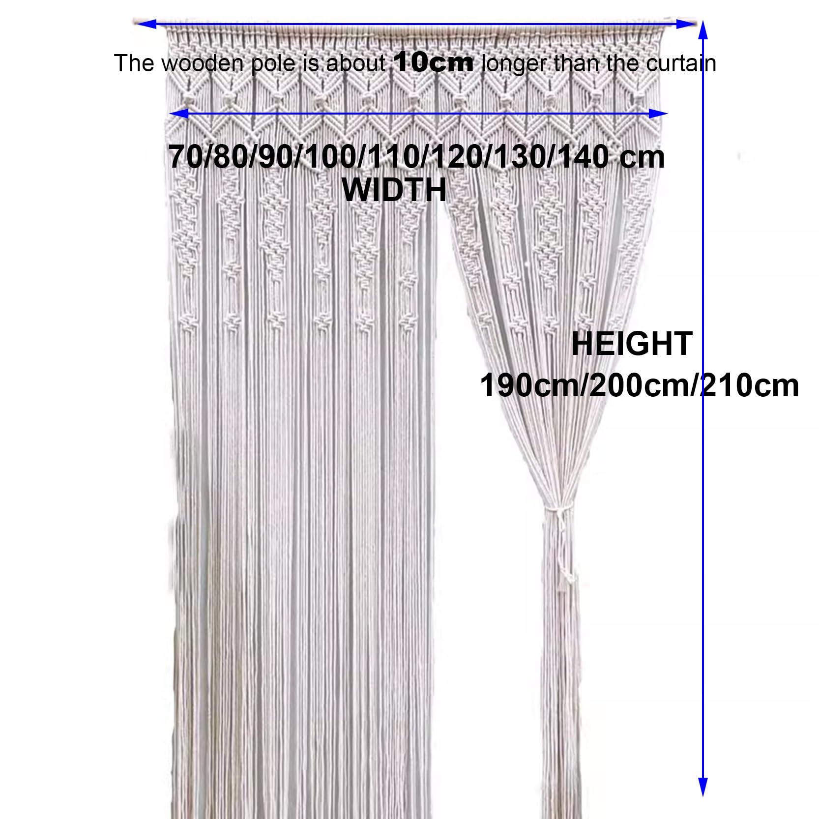 Rideau en macramé, fait à la main en corde de coton tissée, rideau de fenêtre occultant pour décoration d'intérieur bohème et chambre à coucher