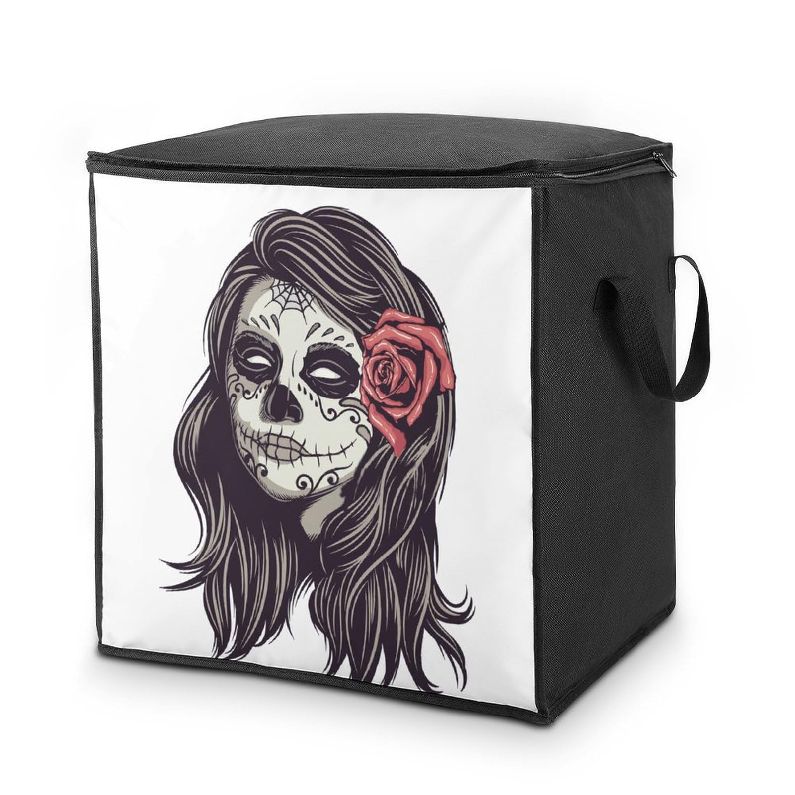 Lyfthologen 70L Storage Bags, Skull Princess Storage Box with Lid Zipper And Handles, Clothes Bags for Quilt, Blankets, Bedding