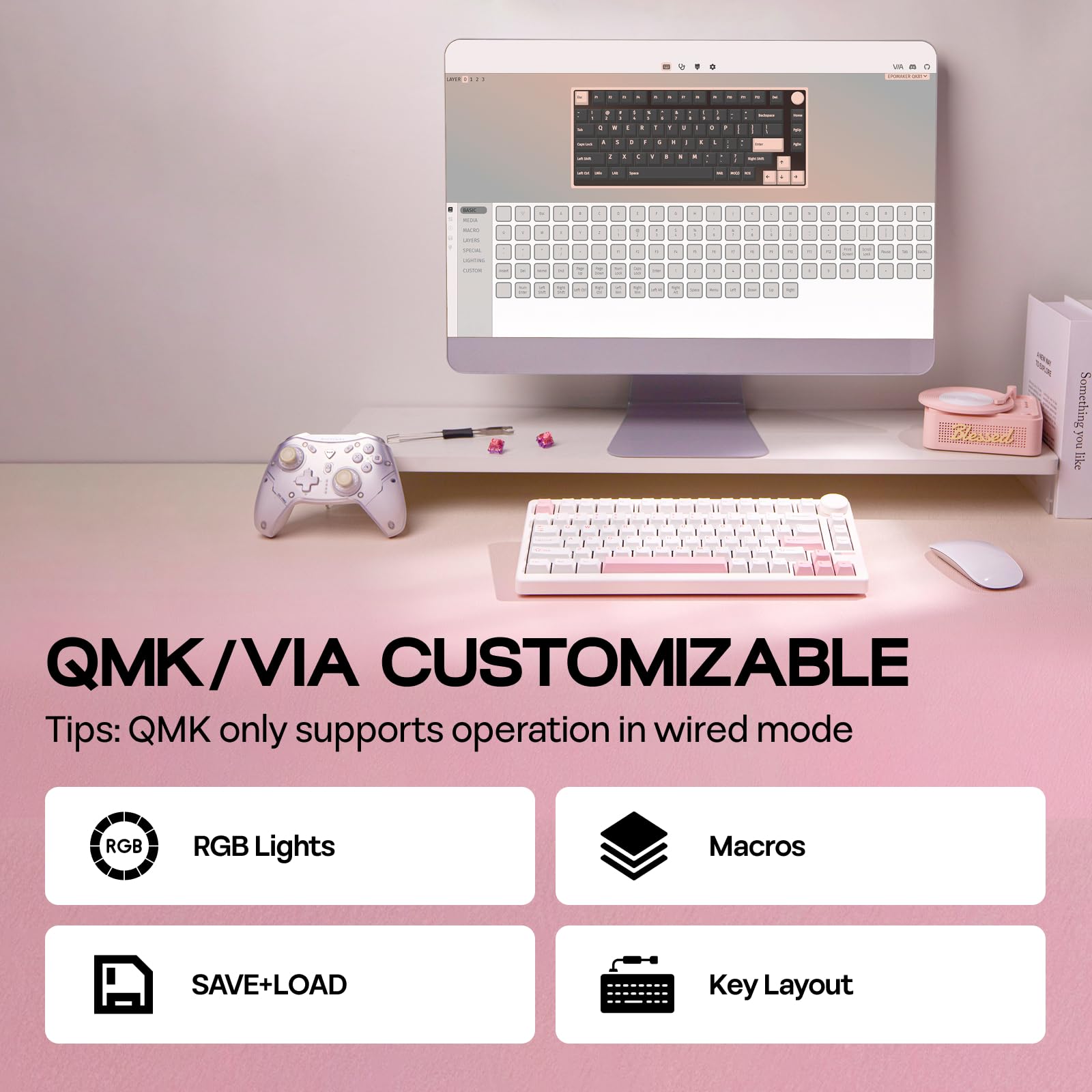 SK87 75% Wireless Gaming Keyboard QMK/VIA, Full Aluminum Transparent