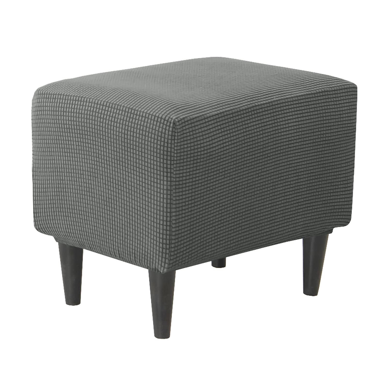 JHLD Rectangle Stretch Ottoman Cover, Ottoman Slipcovers Elastic Footstool Protector Covers Jacquard Storage Ottoman Slipcover Square With Elastic Bottom For cats dogs -dark grey-small
