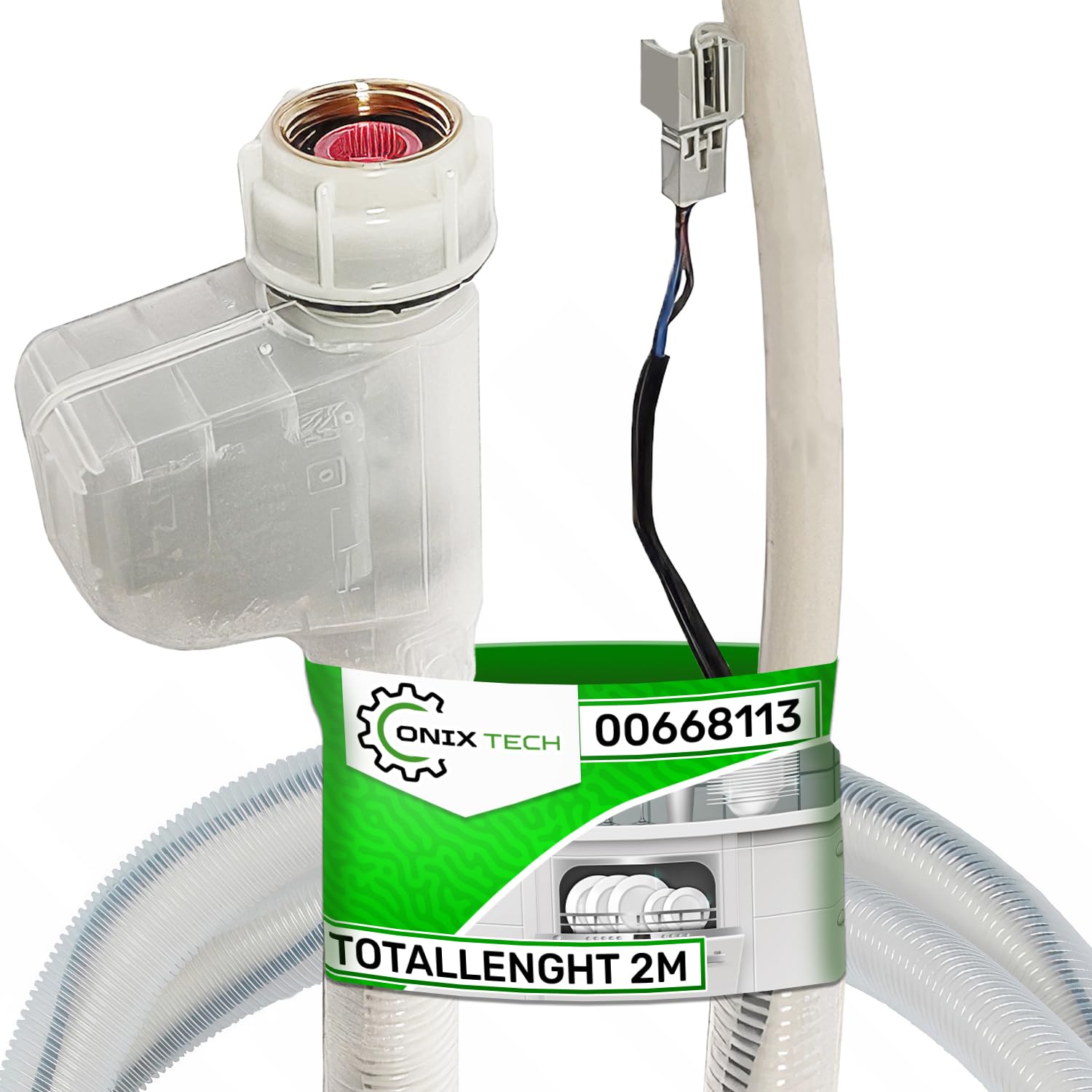 Zulaufschlauch mit Aquastop 1,68 m für Spülmaschine Gesamtlänge 2m 10 bar Tm70°C mit Originalcode 00668113 668113 für Bosch für Siemens für Neff - Garantie 5 Jahre - MADE IN ITALY - ONIX TECH