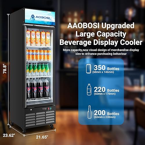 Miniatura 7 de AAOBOSI Refrigerador comercial comercial, refrigerador de pantalla de puerta de vidrio de 12.29 pies cúbicos, refrigerador vertical para bebidas con