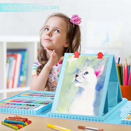 Miniatura 6 de VigorFun Suministros de arte, kit de arte de dibujo de 240 piezas, estuche de arte de regalo con caballete triple de doble cara, incluye blocs de