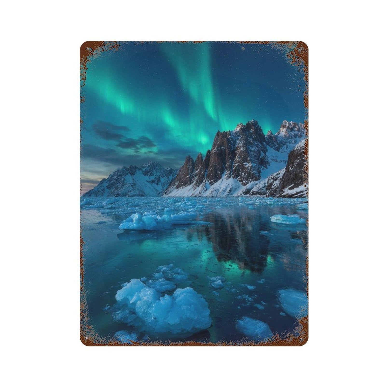 Aurora Borealis Iceberg Landscape Decorative Tin Sign 15.7"x11.8", Shabby Chic Decor for Garage, Pub Or Kitchen