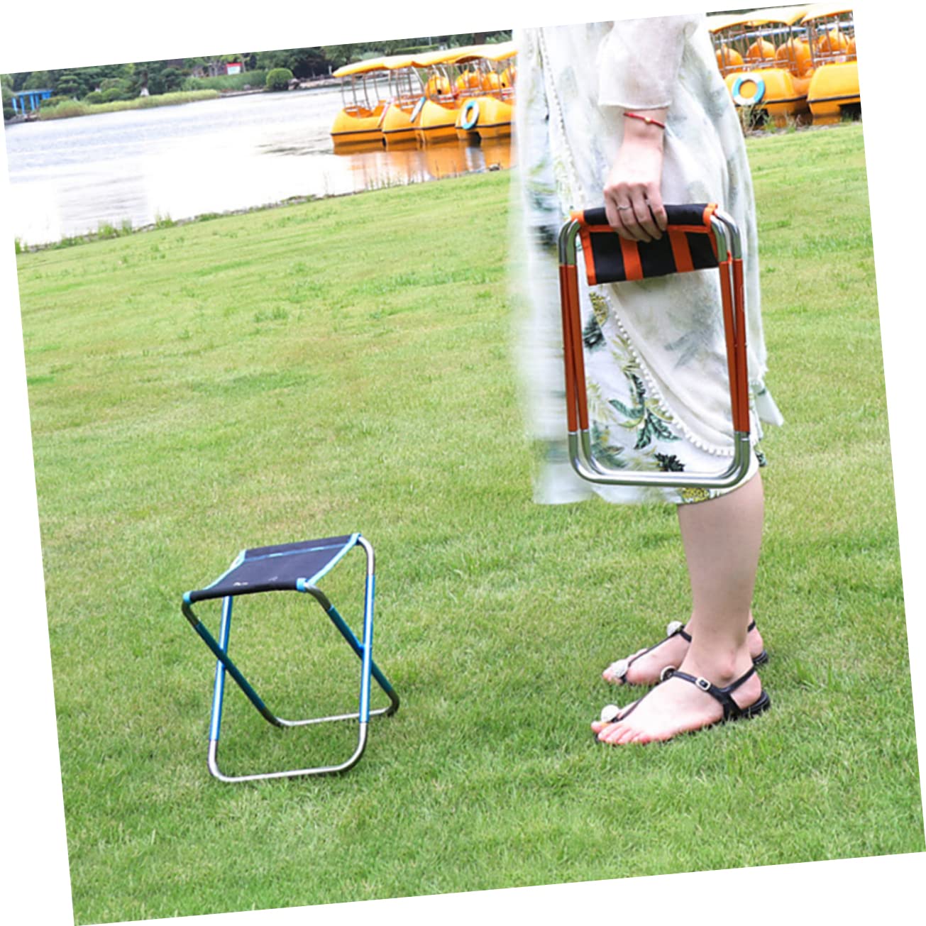 Sgabello Pieghevole da Campeggio Portatile Blu in Lega di Alluminio | Tessuto Oxford, Borsa per Trasporto, per Giardino e Hiking, Vacanze Estive