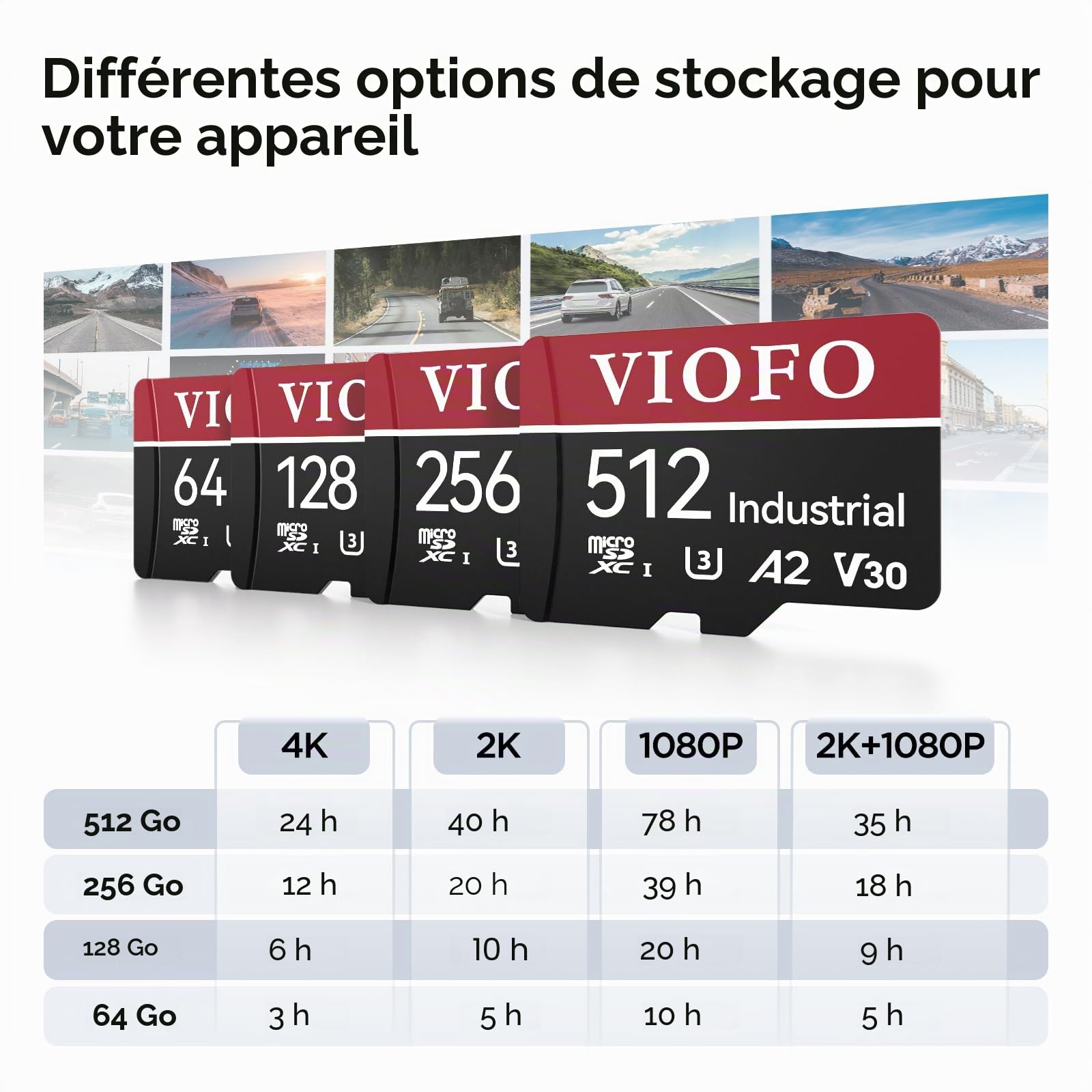 VIOFO Carte mémoire 256 Go haute vitesse avec adaptateur U3 compatible avec caméra embarquée 4K WiFi