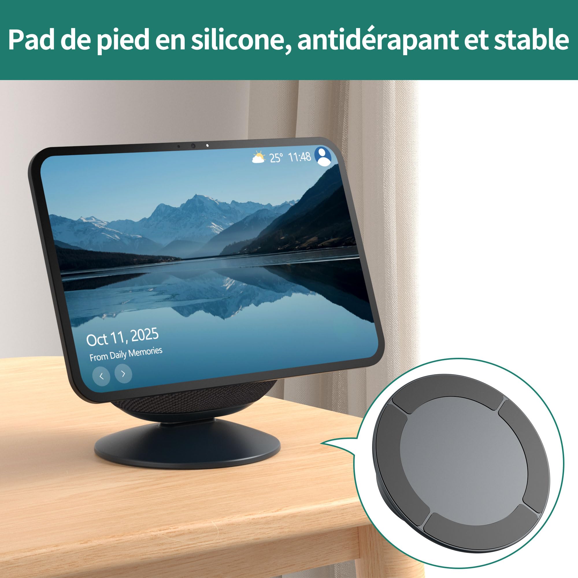 HomeMount Support Réglable pour Show 11/8 (2025) & iPhone 12 – Noir | Support de bureau inclinable ±18°, base magnétique, installation facile, idéal pour maison et bureau, design compact