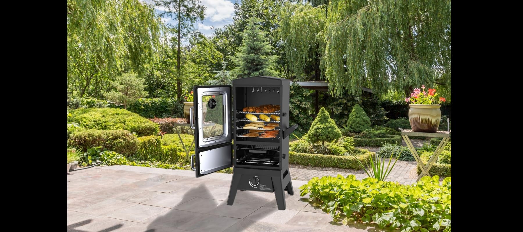 Gasgrill "Portland W2" von El Fuego® Smoker mit Fenster, inkl. Gasschlauch u. Druckminderer, 3,5 kW leistungsstark, mit Thermometer, große Garkammer, AY 3176
