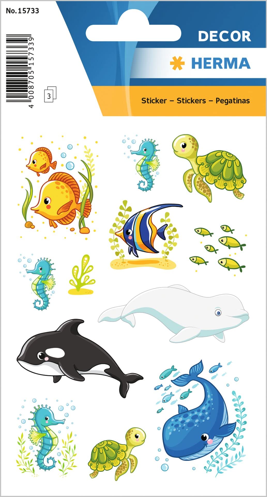 HERMA 15733 Animales Divertidos Pegatinas para Niños, Familia Ballena y Amigos (36 Pegatinas, Papel, Mate) Autoadhesivas, Pegatinas Permanentes Pegatinas Motivos Etiquetas para Niñas Niños Color