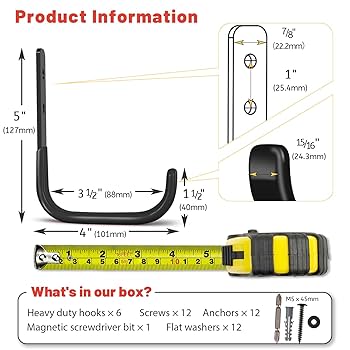 SunVFaFa Garage Hooks 4 Inch, 6 Pack Heavy Duty Wall Hooks