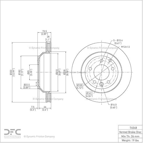 Miniatura 2 de Dynamic Friction Company Rotor de freno de disco trasero 600-74048 (1) Para Porsche Cayenna 2003-2018, Volkswagen Touareg 2004-2018, Audi Q7