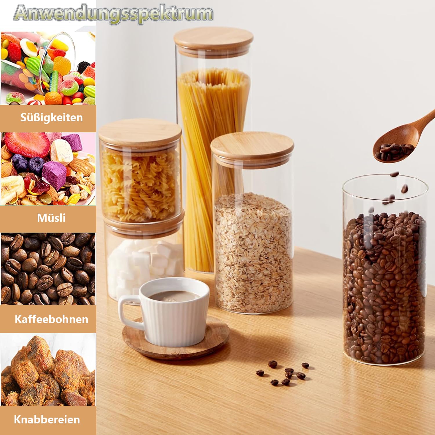 Set 4 Barattoli Ermetici In Vetro Con Coperchio In Bambù – 1150 Ml Ciascuno, Per Alimenti, Trasparenti - 6