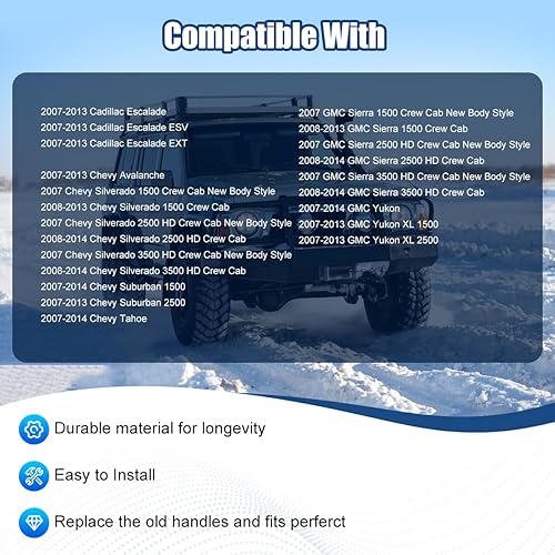 Miniatura 3 de NPAUTO Manija de puerta exterior negra de repuesto para Chevy Silverado 1500 GMC Sierra Yukon Cadillac Escalade Pickup Truck 2007 2008 2009 2010