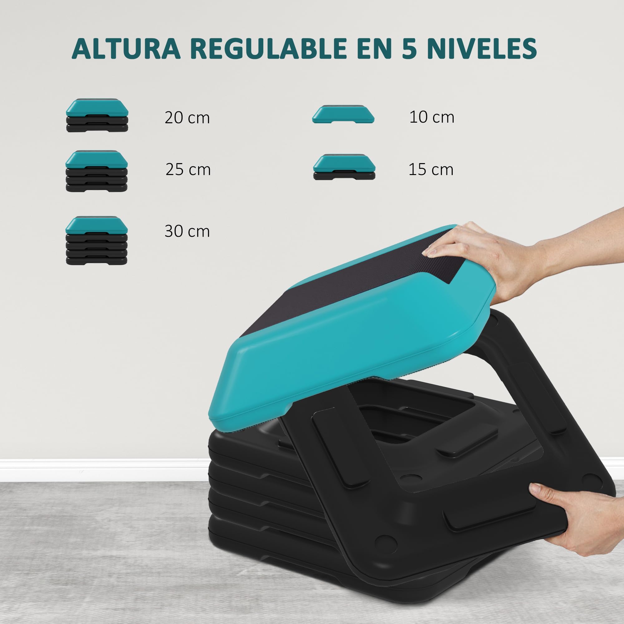 SPORTNOW Step Aerobic Step per Fitness Stepper Antiscivolo con Altezza Regolabile 10/15/20/25/30 cm Carico 150 kg per Allenamento a Casa Palestra Blu