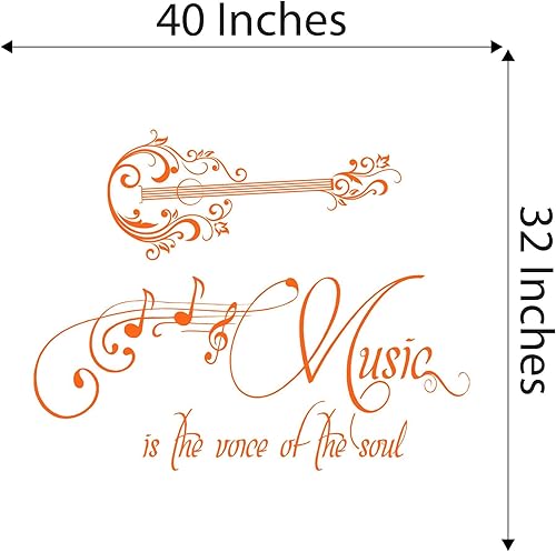 Miniatura 4 de Vinilo decorativo para pared de vinilo con temática floral de guitarra, diseño de música es la voz del alma, decoración de pared para dormitorio de