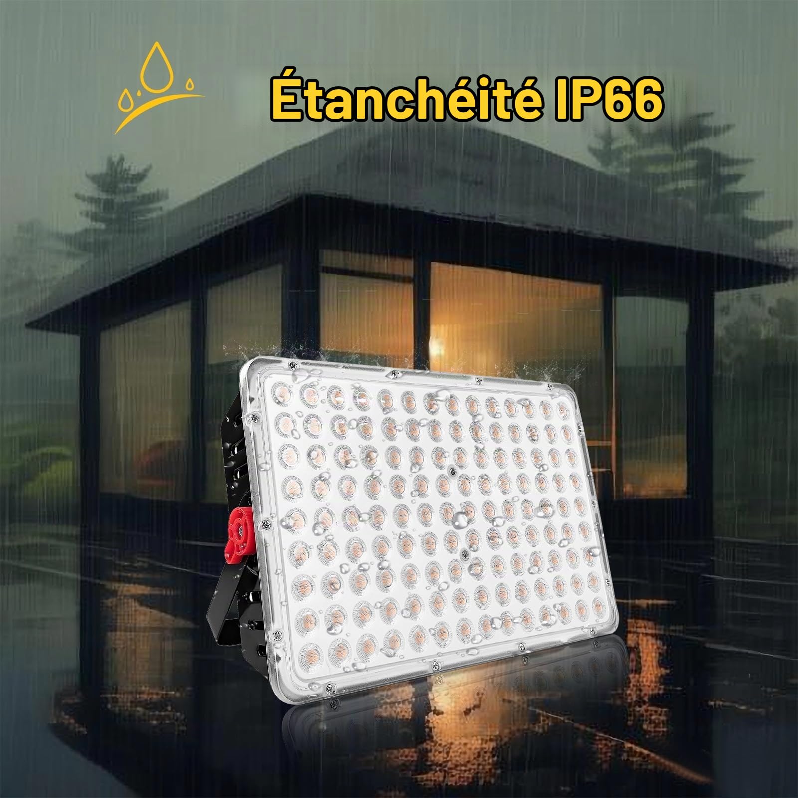 CREATESTAR Projecteur extérieur LED 400W, 40000LM Spot LED Extérieur IP66 étanche projecteur Blanc chaud 3000K, Eclairage pour jardin cour Garage