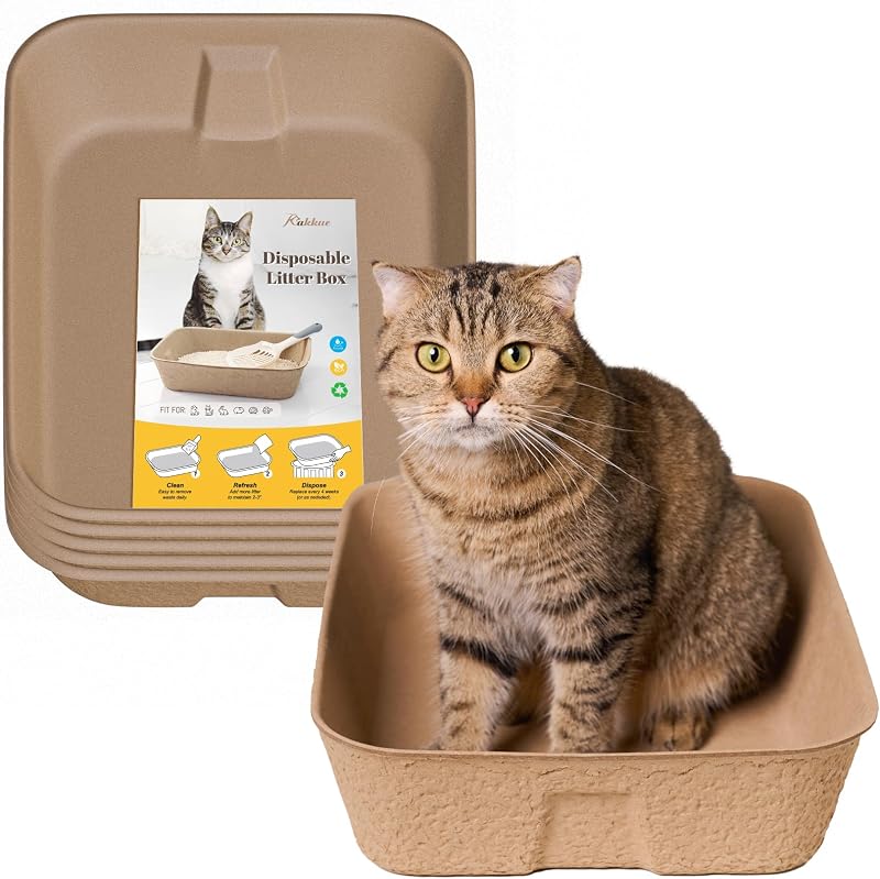 Caixa de Areia Descartável para Gatos em Papelão Resistente KAKKUE, Pacote com 6